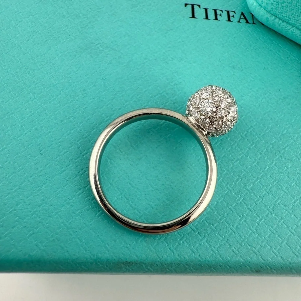 Tiffany & Co. 18k HardWear Ball Pave Diamond Ring Size 5.25